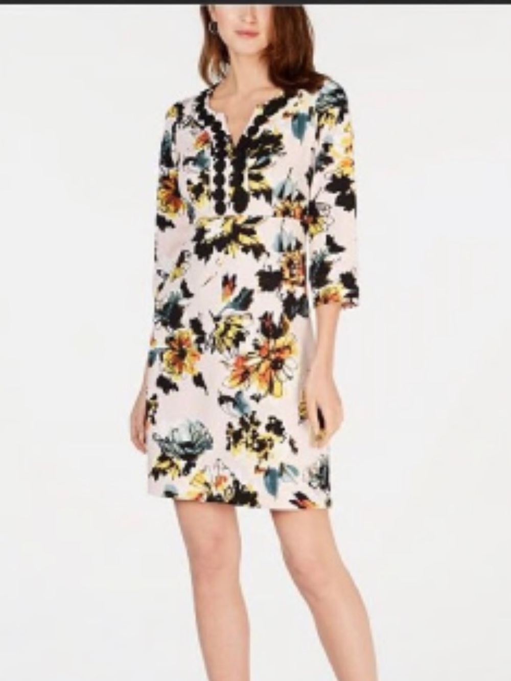 Pappagallo Light Pink Floral V-Neck Mini Dress